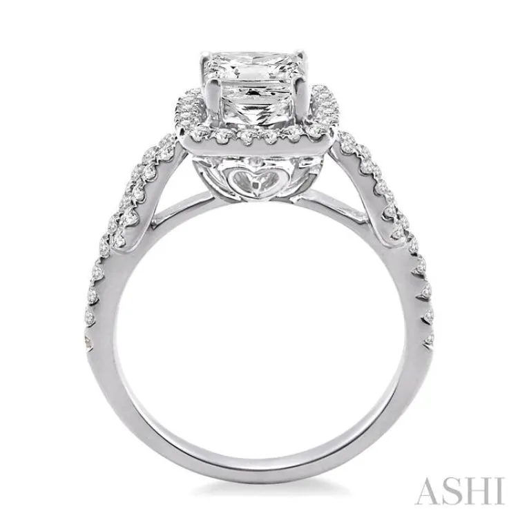 1 1/3 Ctw Diamond Engagement Ring with 3/4 Ct Princess Cut Center Stone in 14K White Gold