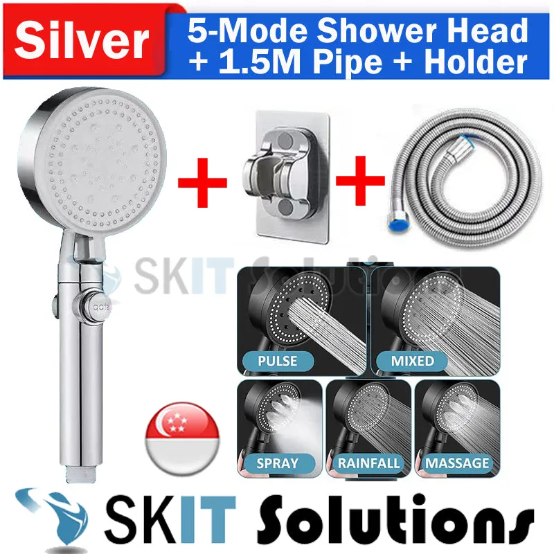 5 Mode High Pressure Shower Head Water Saving Black Adjustable Shower One-Key Stop Water Massage Eco