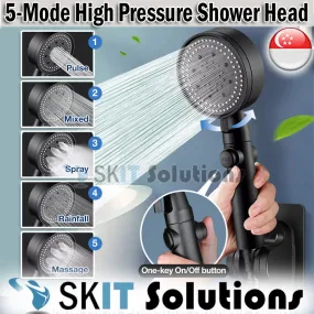 5 Mode High Pressure Shower Head Water Saving Black Adjustable Shower One-Key Stop Water Massage Eco