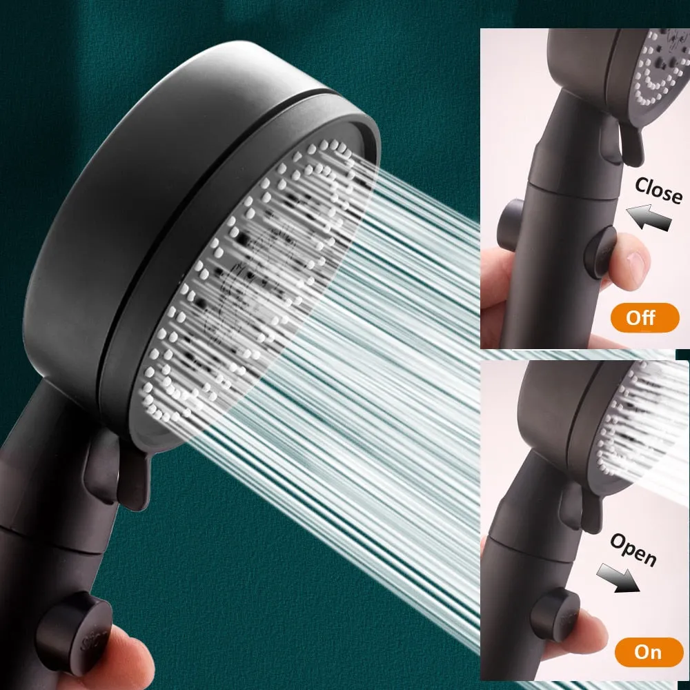 5 Mode High Pressure Shower Head Water Saving Black Adjustable Shower One-Key Stop Water Massage Eco