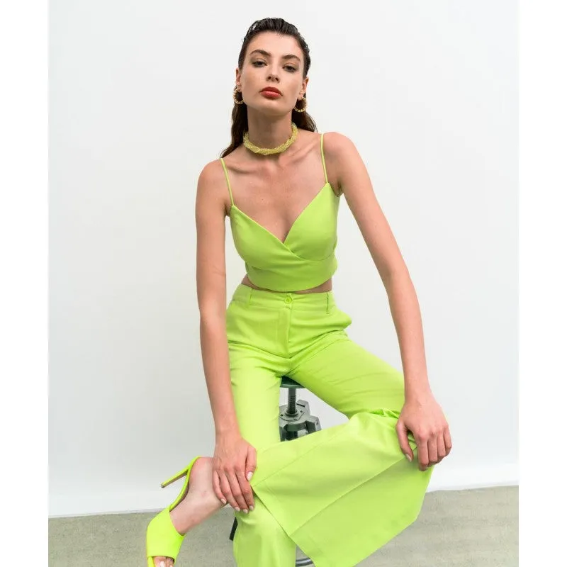 Access Lime Green Slit Hem Flared Pants