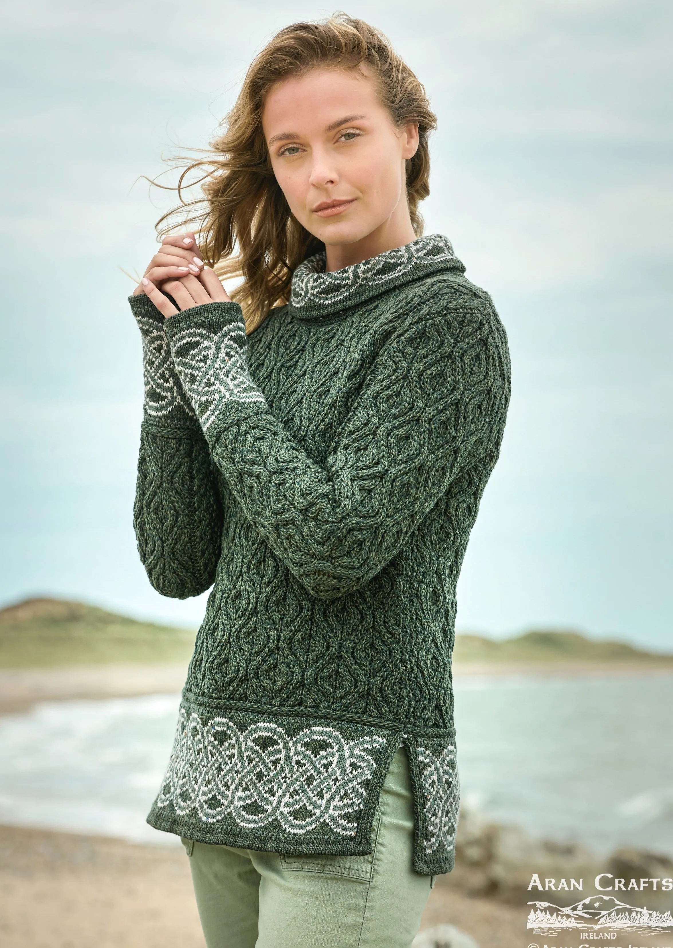 Aran Women's Celtic Design Sweater | Green