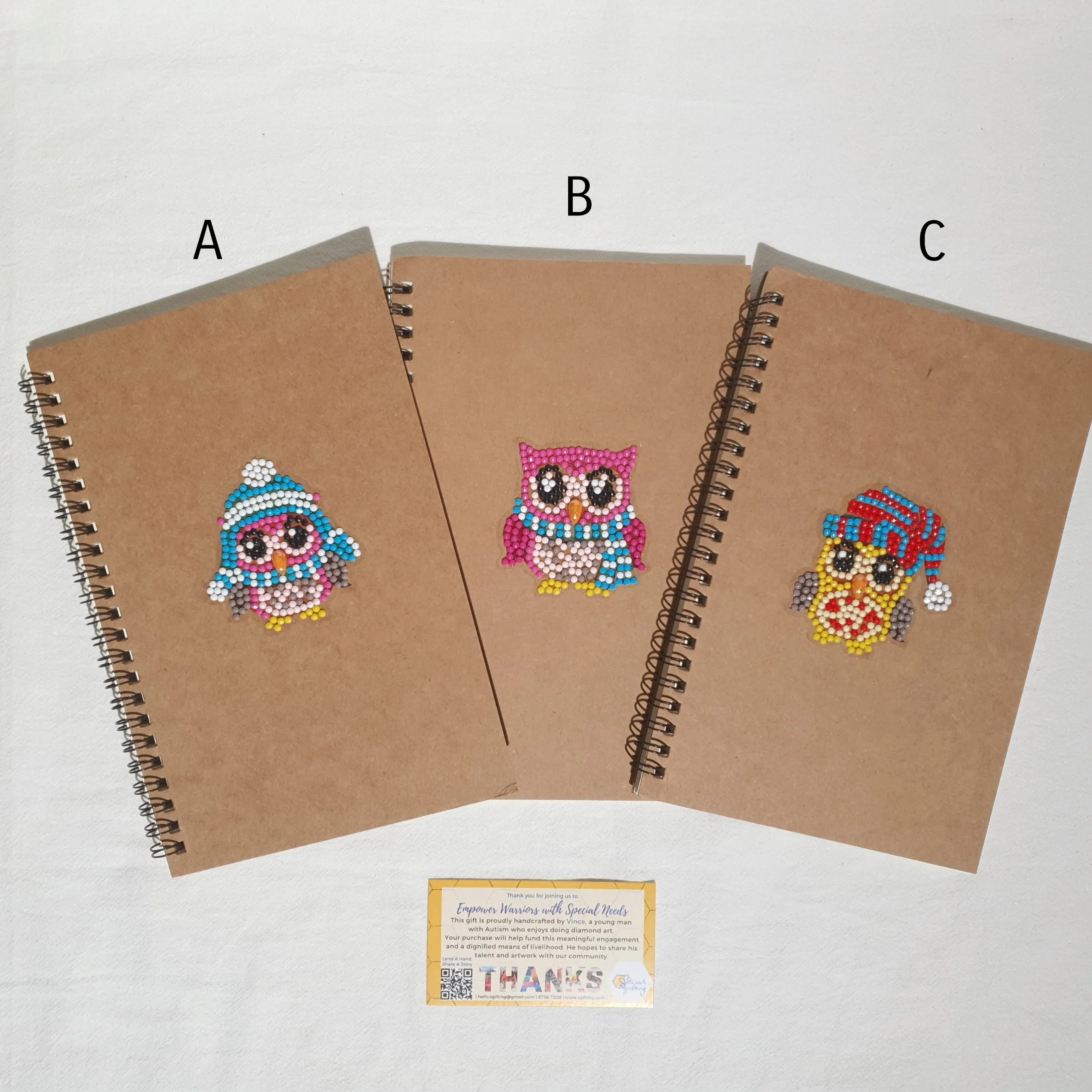 Assorted Diamond Art Stickers on Notebook with Social Gifting Pen Set