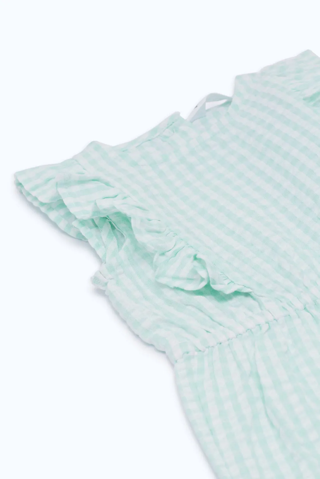 Babies Green Printed Check Romper