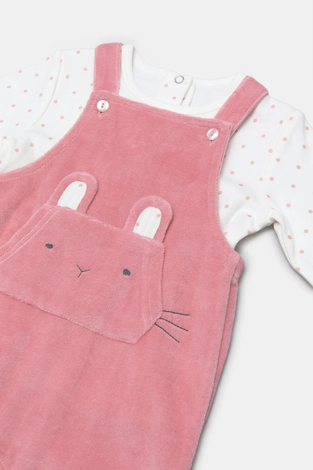 Babies Pink And White Dungaree Set (2 Piece)