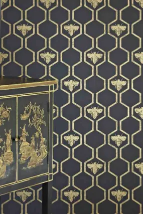 Barneby Gates Honey Bees Wallpaper - Gold on Charcoal