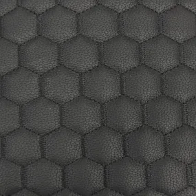 Black Honeycomb Hexagon Quilted Foam Backed Faux Leather Vinyl Fabric