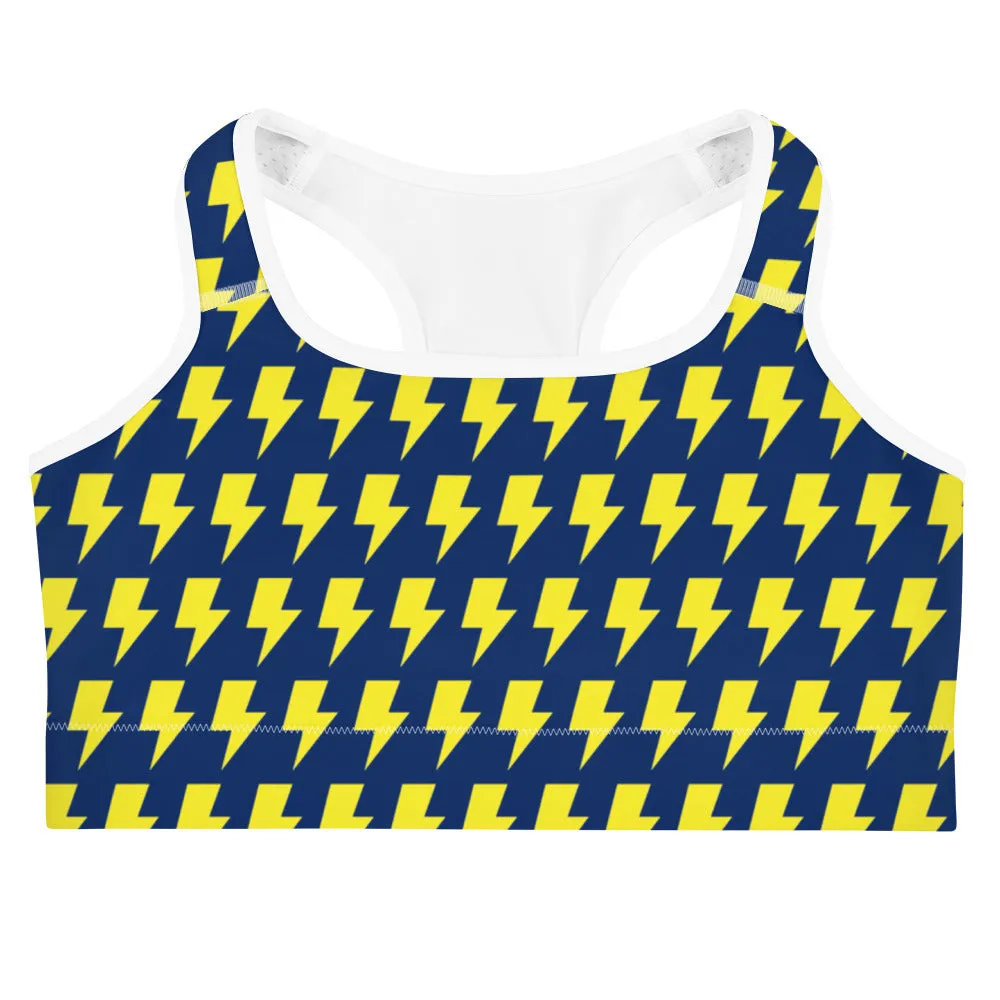 Blue & Yellow Lightning Bolts Sports Bra