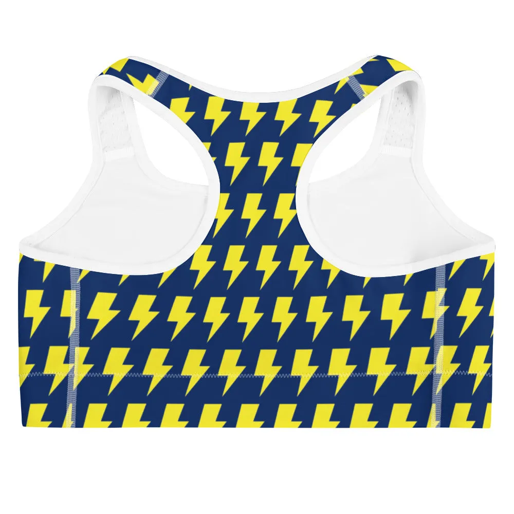 Blue & Yellow Lightning Bolts Sports Bra