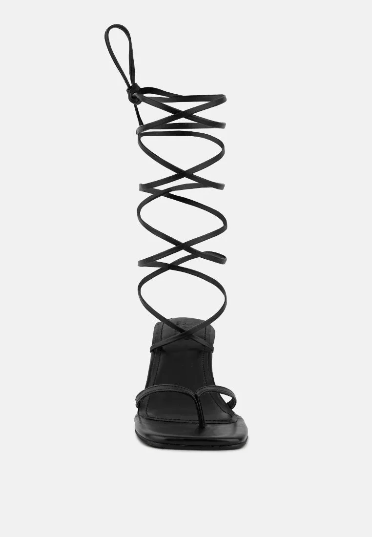 DORITA Black Kitten Heel Lace Up Sandal