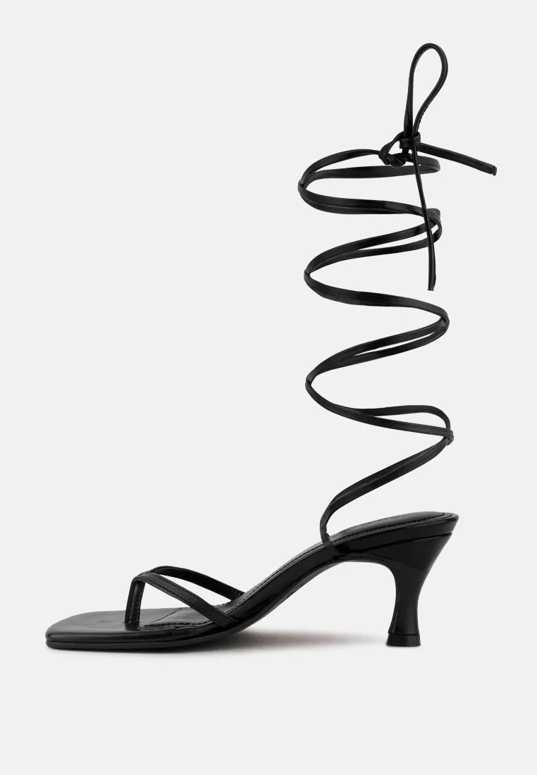 DORITA Black Kitten Heel Lace Up Sandal