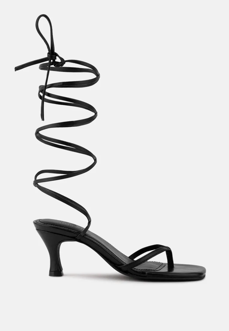 DORITA Black Kitten Heel Lace Up Sandal