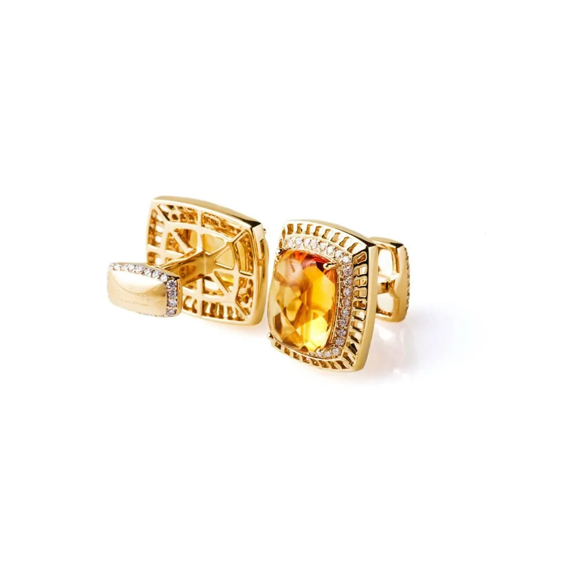 Gold Cufflinks - 18-Karat Solid Yellow Gold, Gemstones and Diamonds Cufflinks