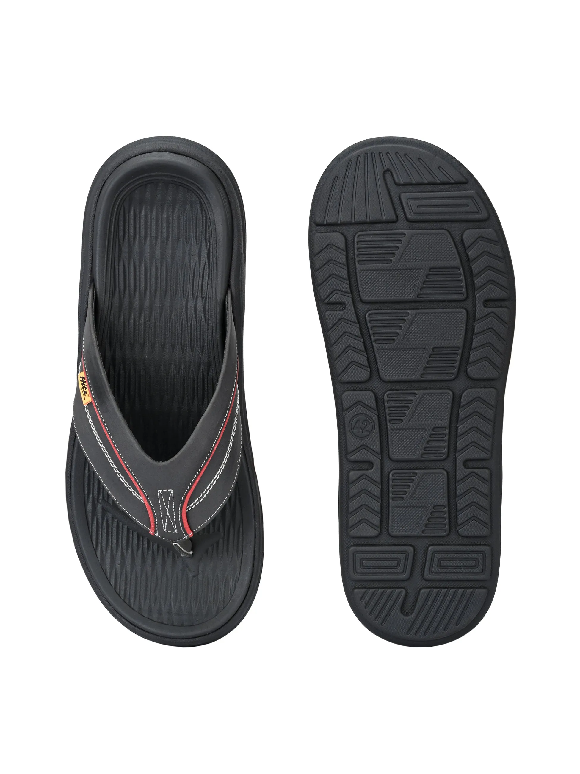 Hitz Men's Black Open Toe Casual Slippers