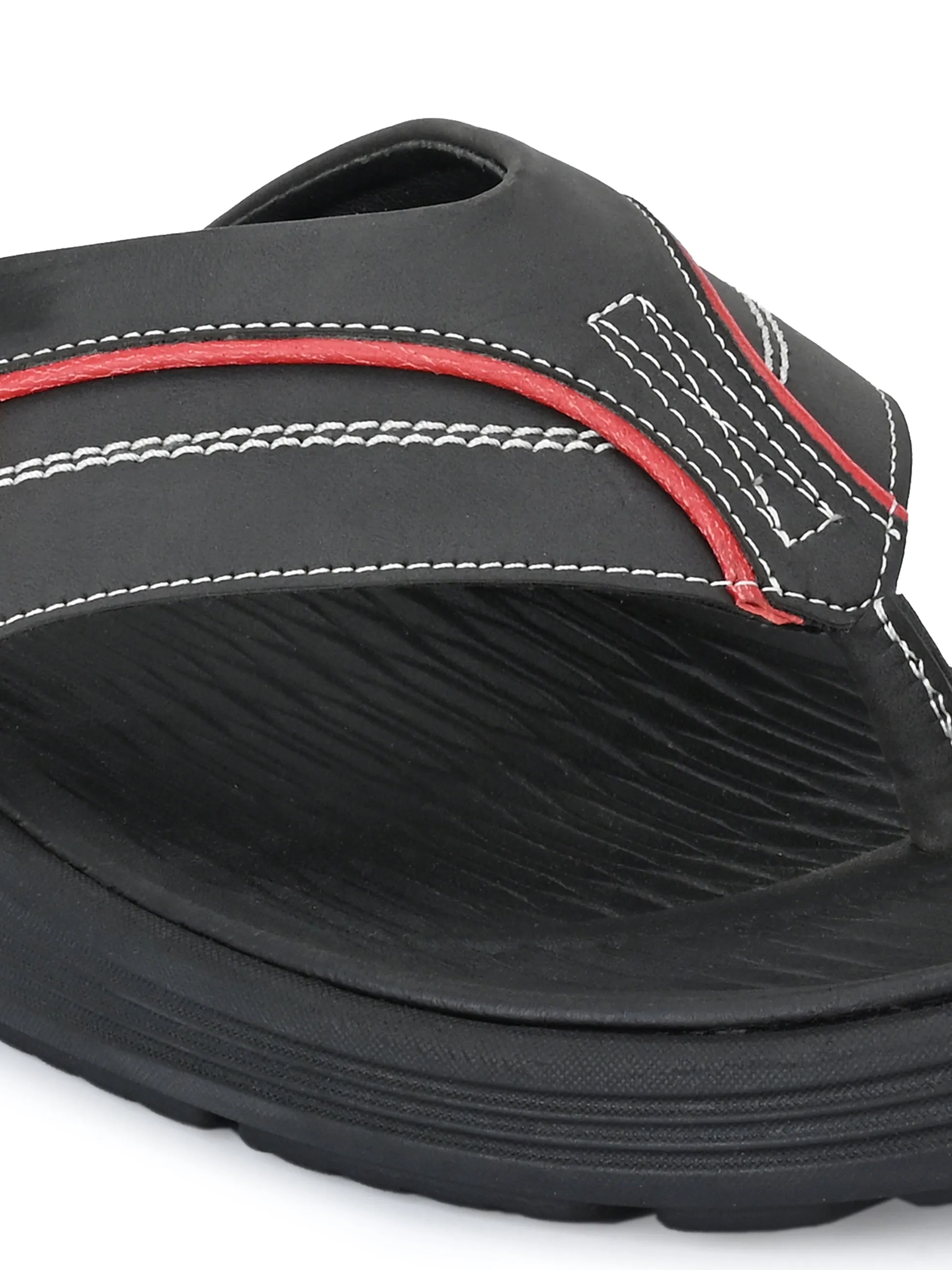 Hitz Men's Black Open Toe Casual Slippers