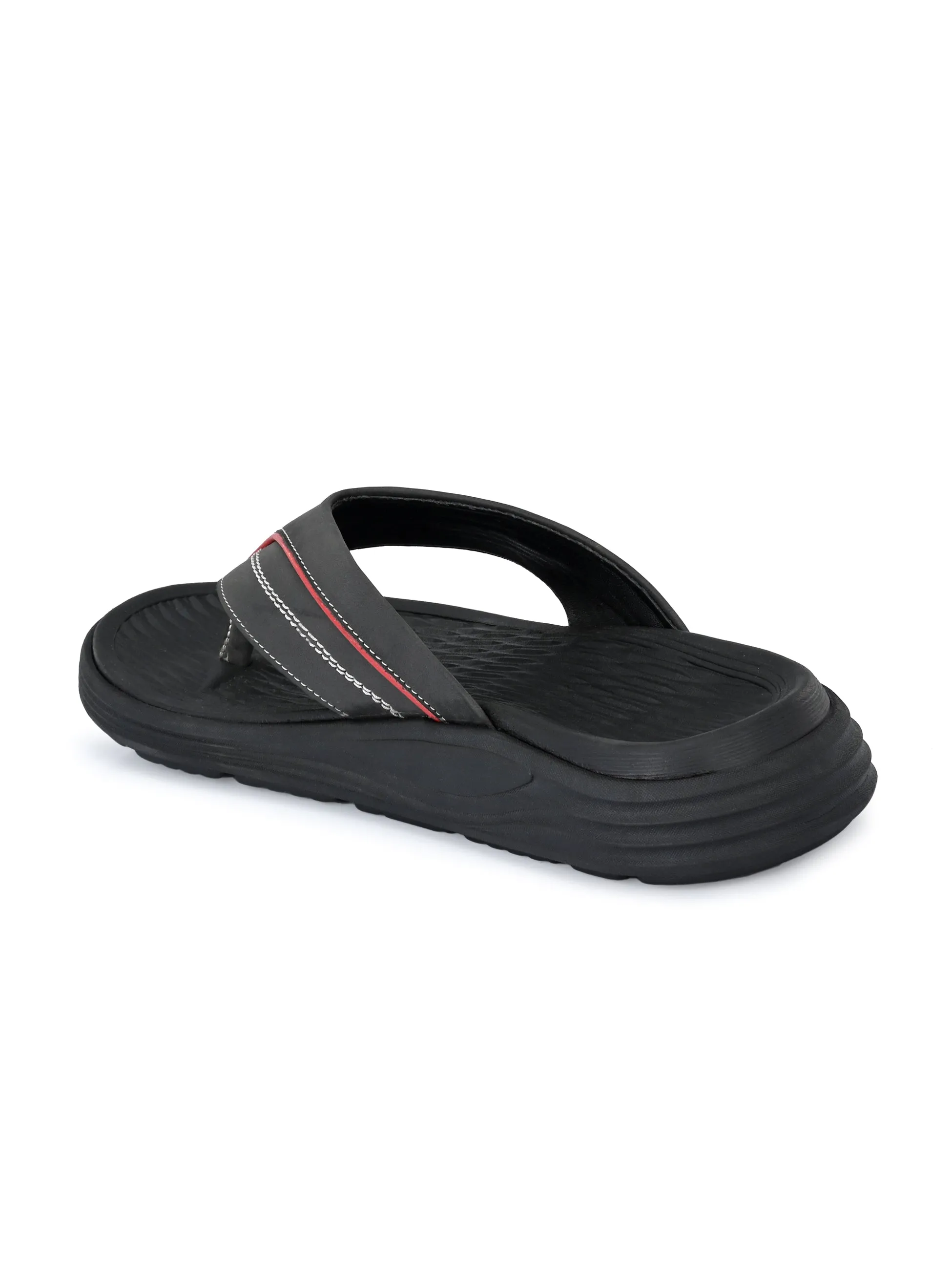 Hitz Men's Black Open Toe Casual Slippers