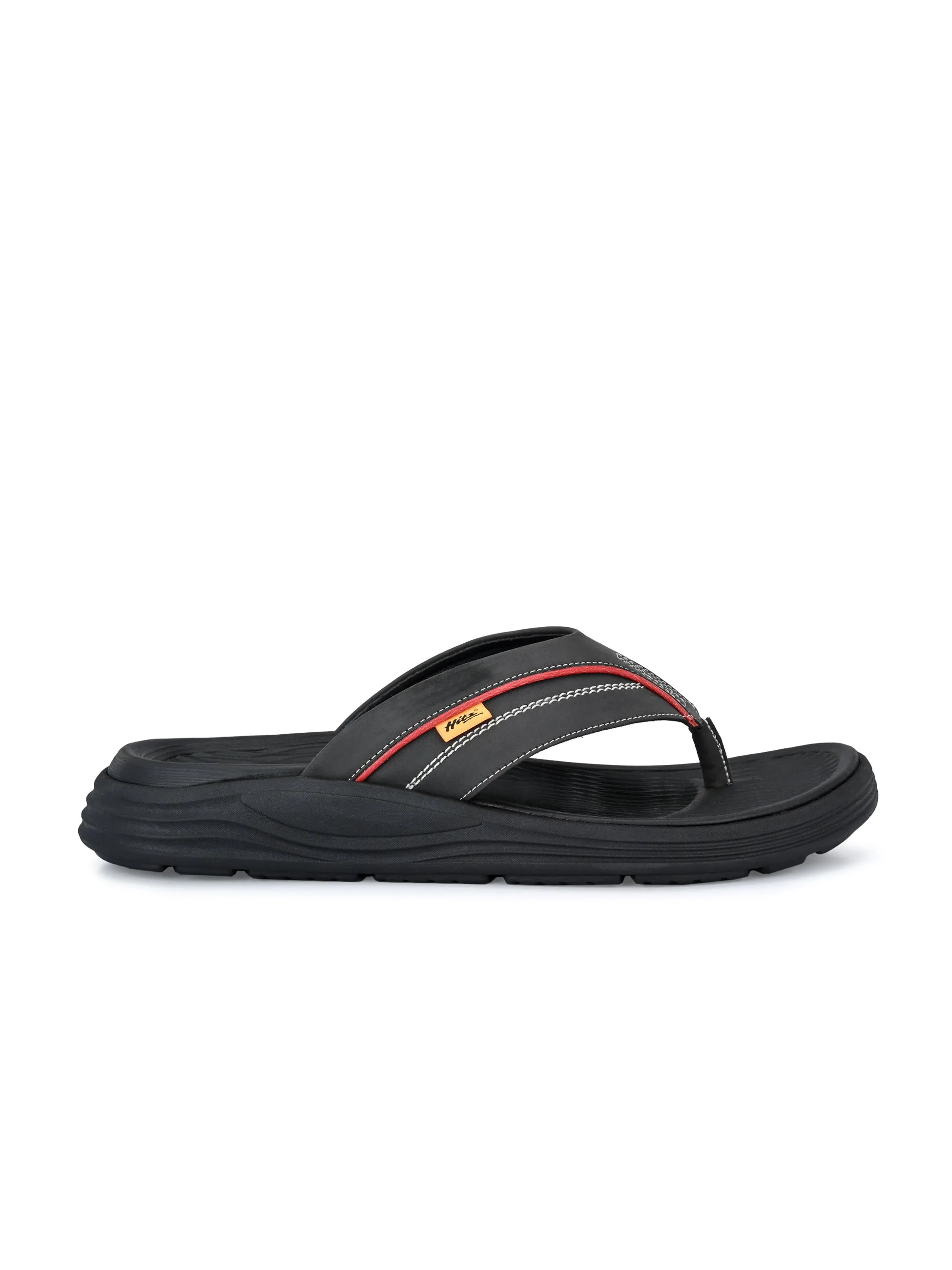 Hitz Men's Black Open Toe Casual Slippers