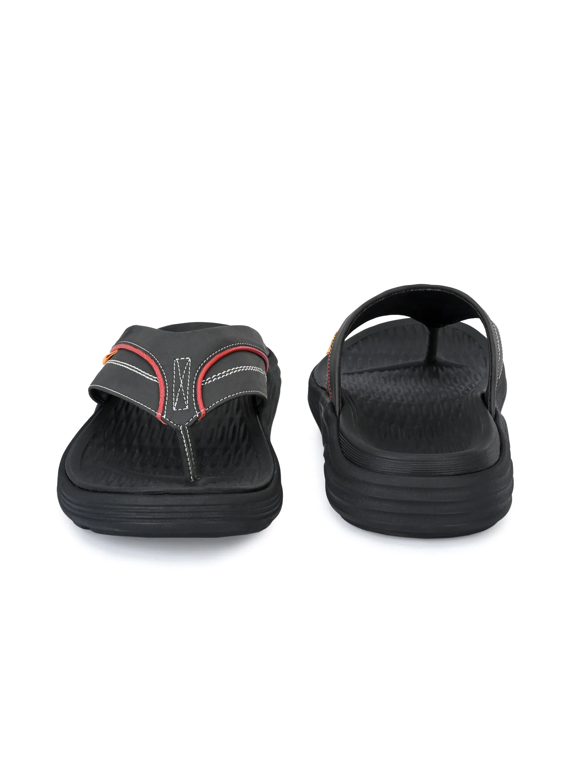 Hitz Men's Black Open Toe Casual Slippers