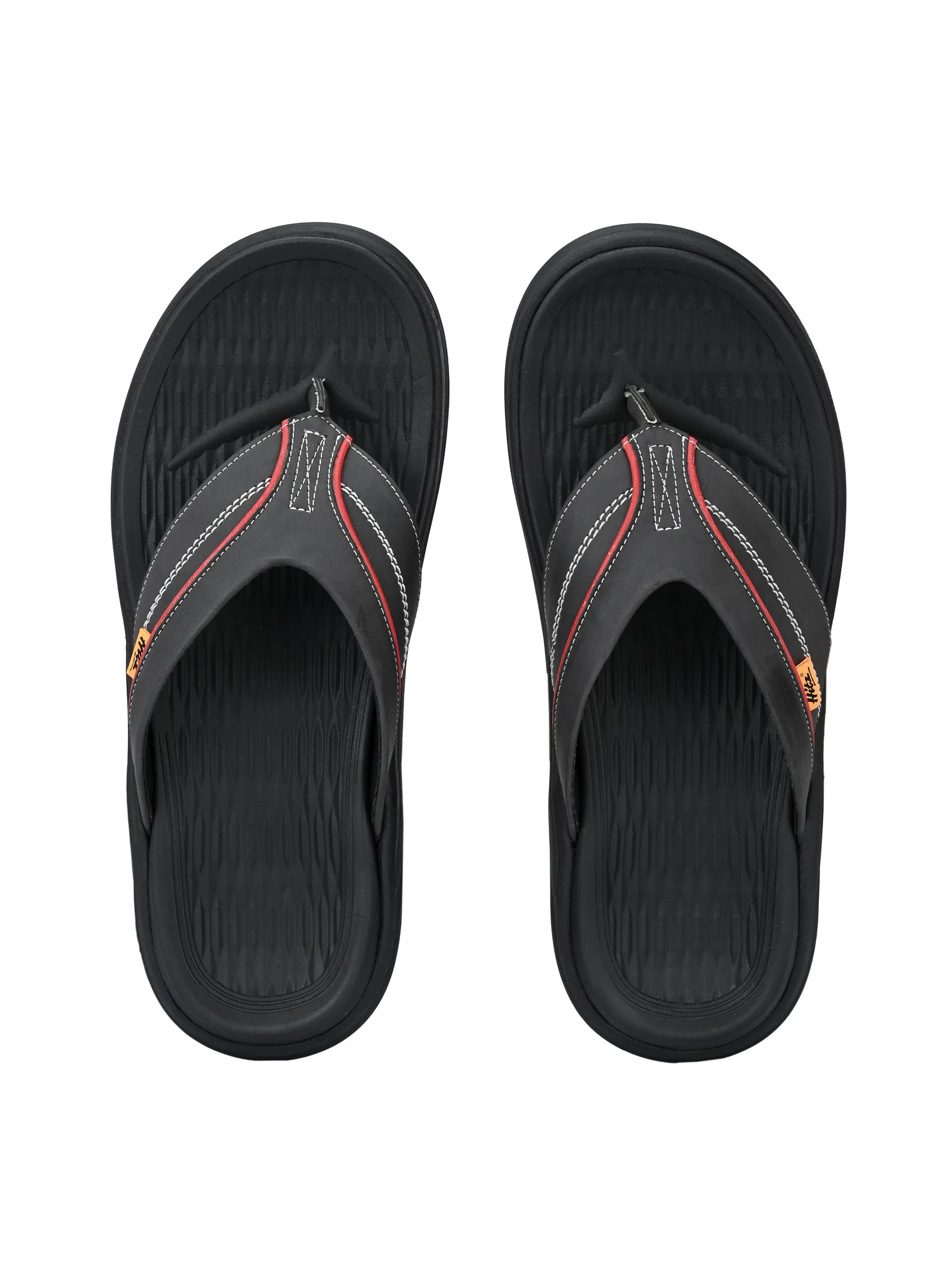 Hitz Men's Black Open Toe Casual Slippers