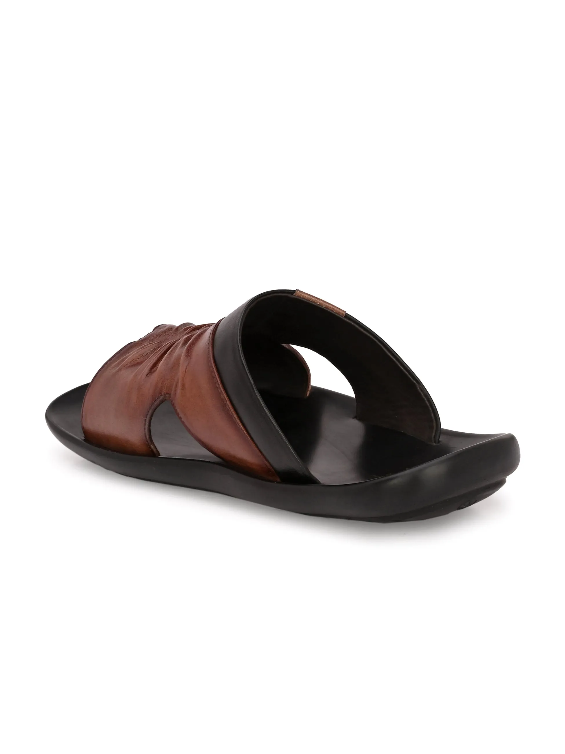 Hitz Men's Brown Leather Open Toe Slippers