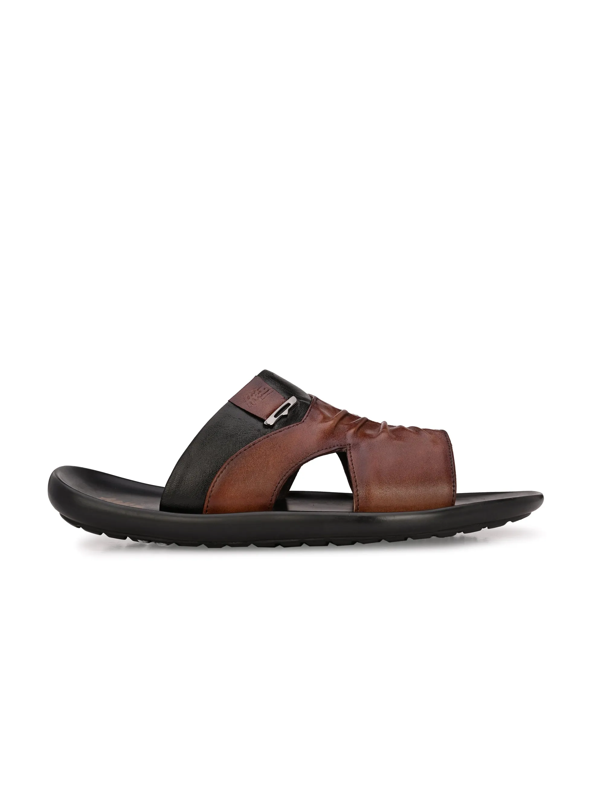 Hitz Men's Brown Leather Open Toe Slippers