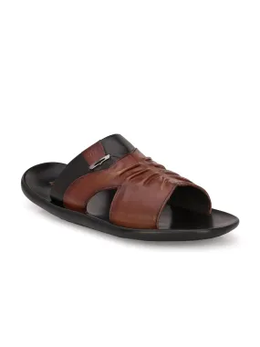 Hitz Men's Brown Leather Open Toe Slippers