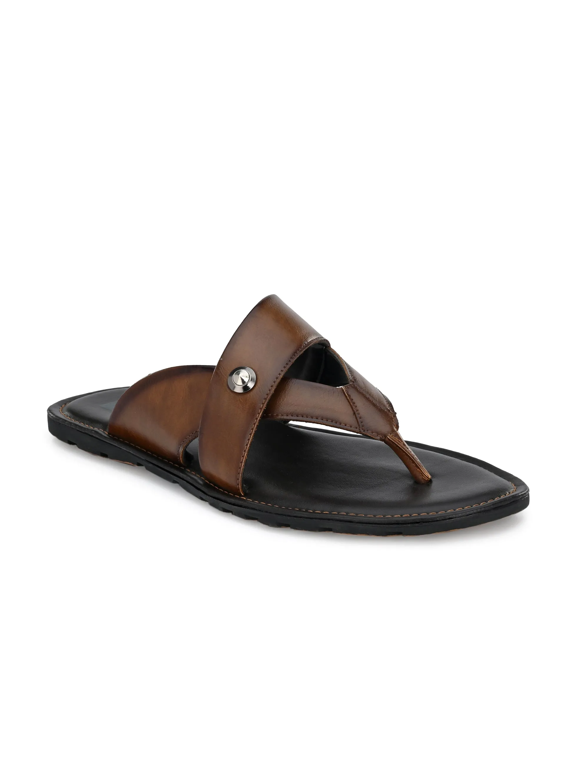 Hitz Men's Brown Synthetic Open Toe Slippers