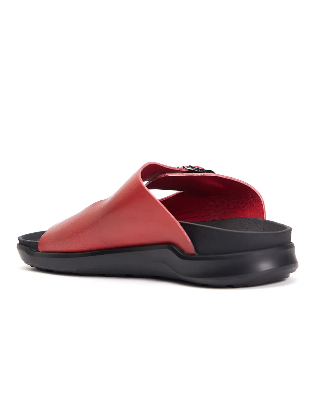 Hitz Men's Red Leather Open Toe Slippers