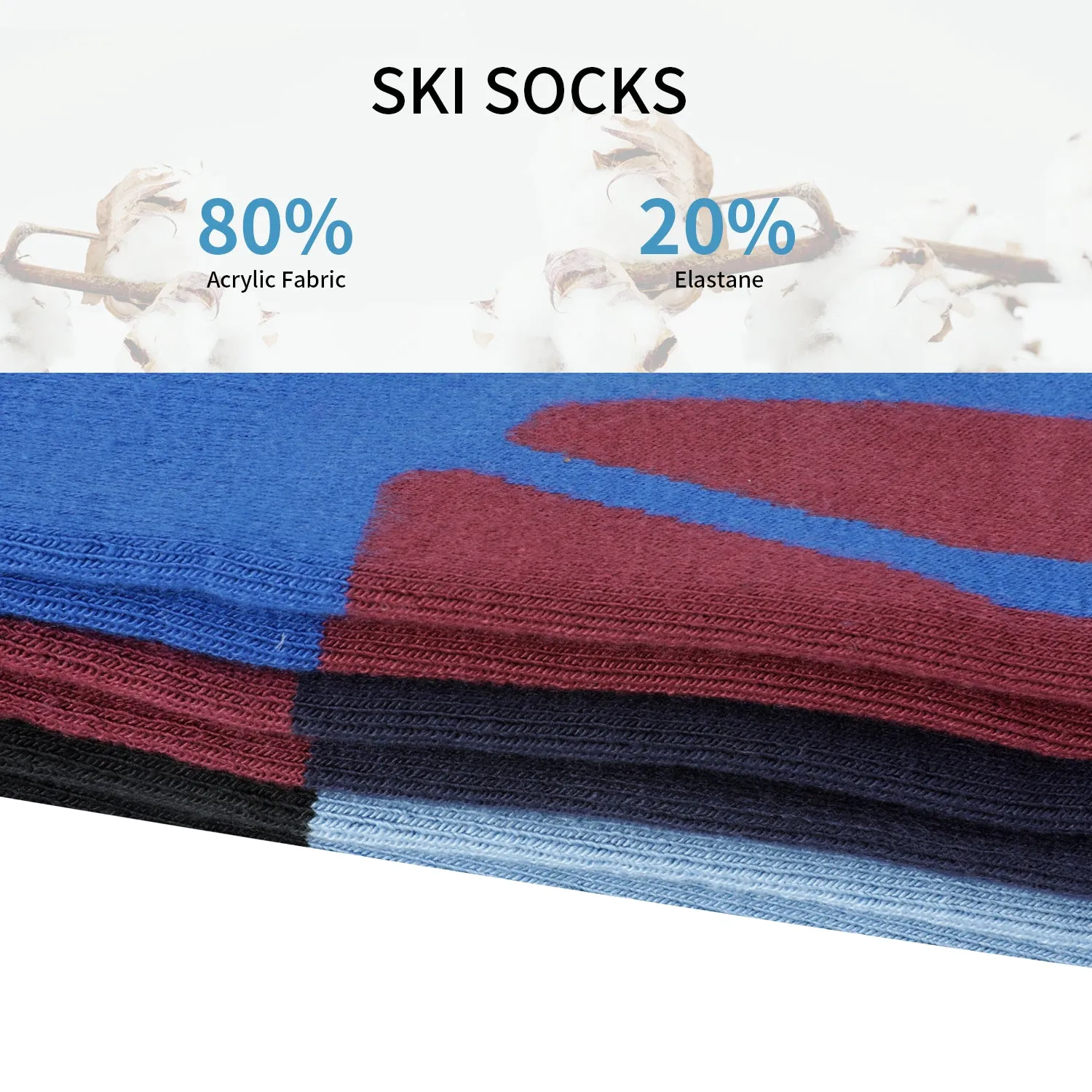 Laulax 3 Pairs Boys Cashmere-Like Long Hose Winter Sports Ski Socks Gift Set, Size Junior 1-6, Black, Blue, Burgundy