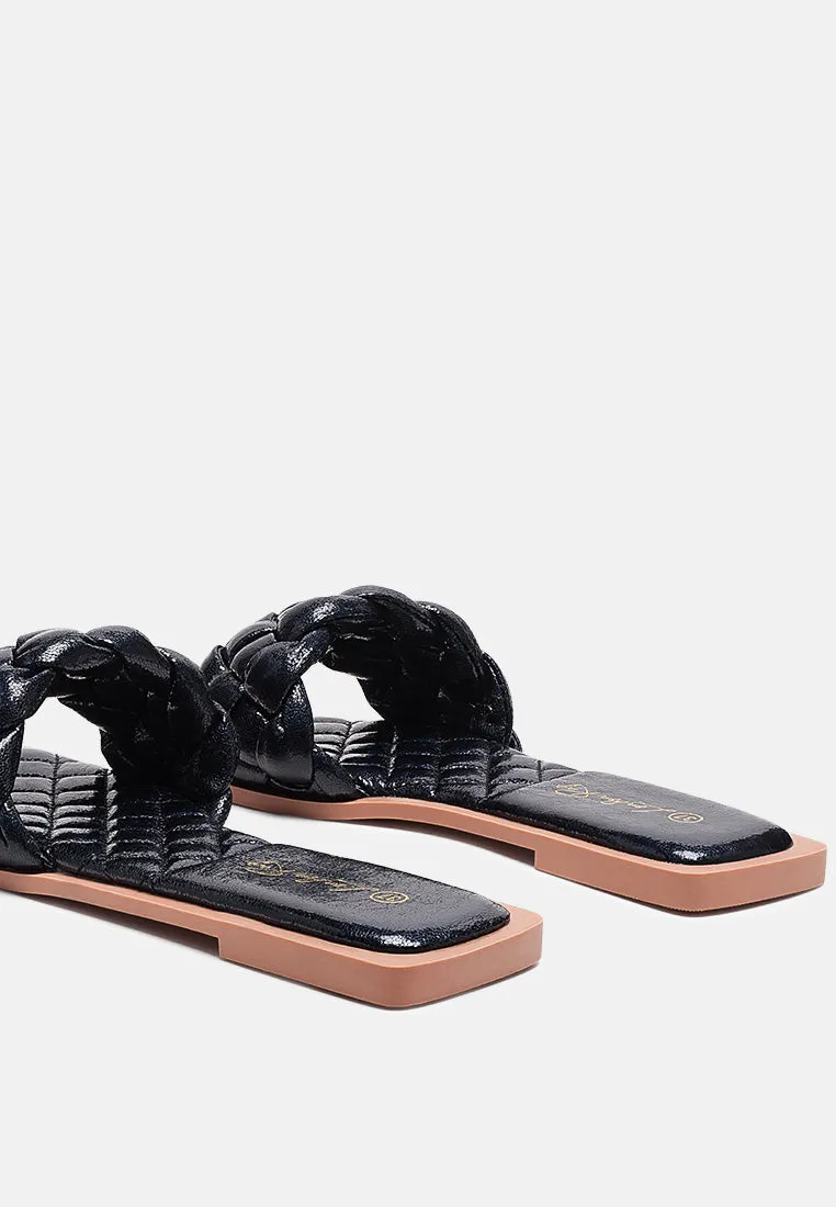 Marcue Patent Pu Quilted Slides In Woven Straps By Ruw