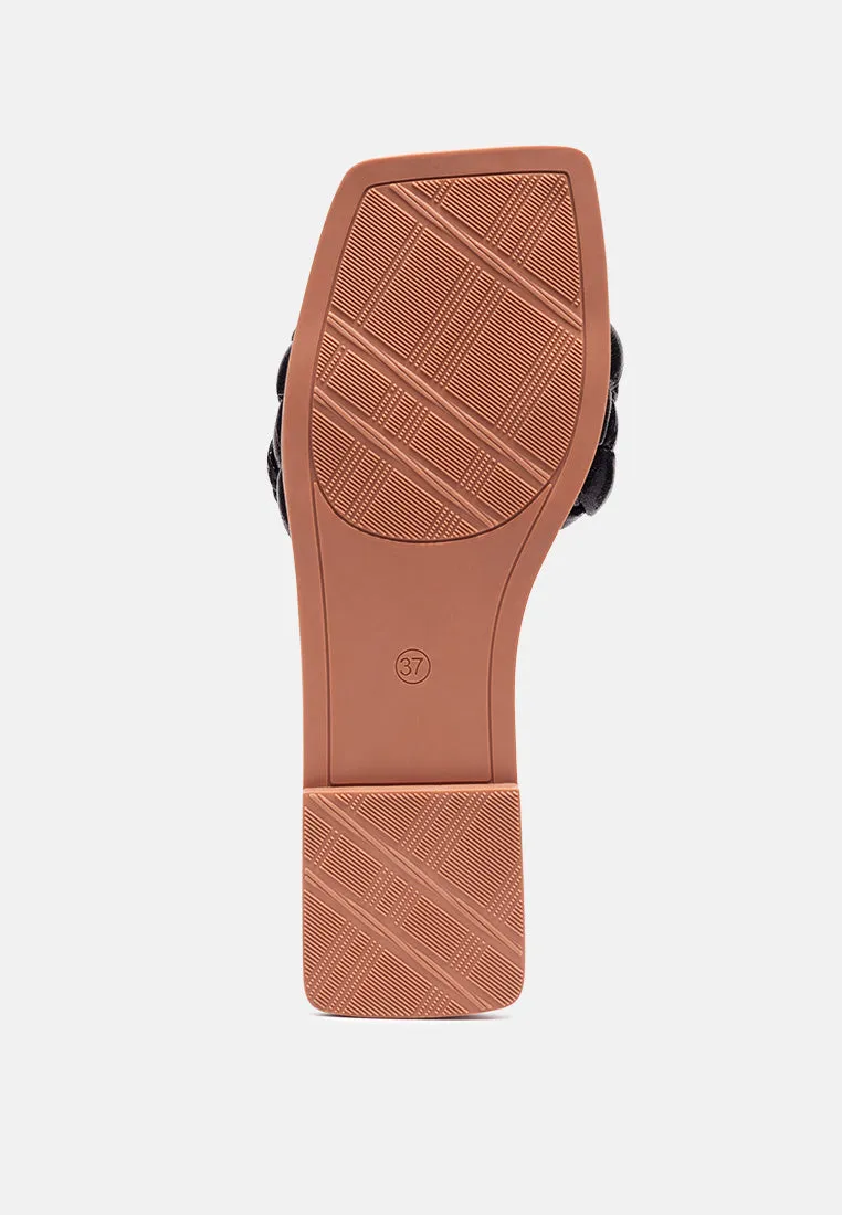 Marcue Patent Pu Quilted Slides In Woven Straps By Ruw