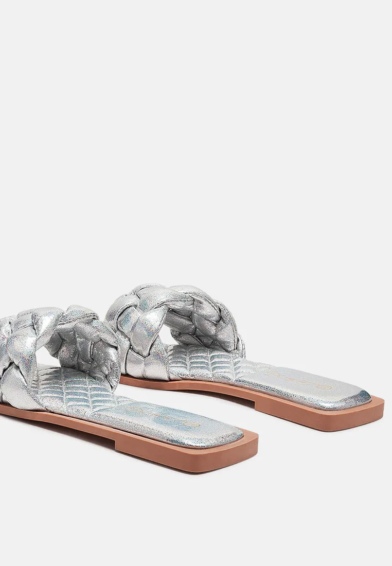 Marcue Patent Pu Quilted Slides In Woven Straps By Ruw