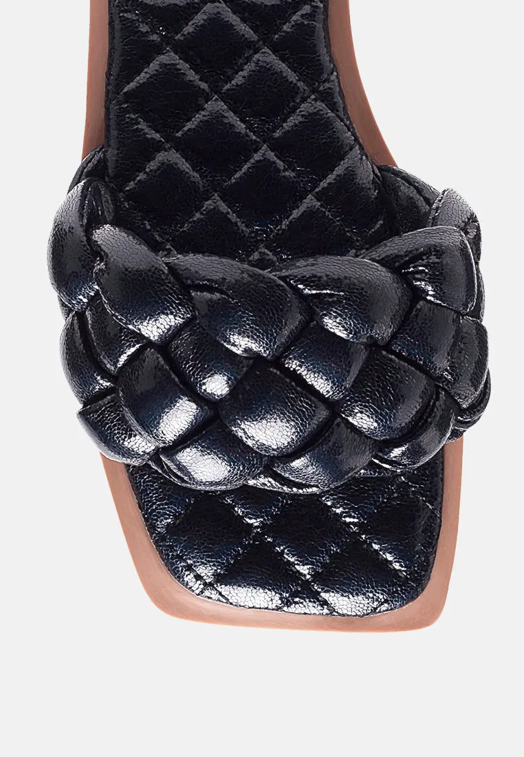 Marcue Patent Pu Quilted Slides In Woven Straps By Ruw