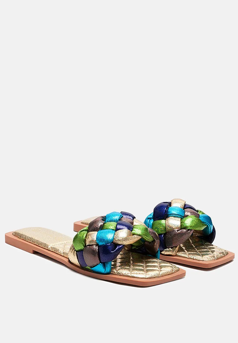 Marcue Patent Pu Quilted Slides In Woven Straps By Ruw