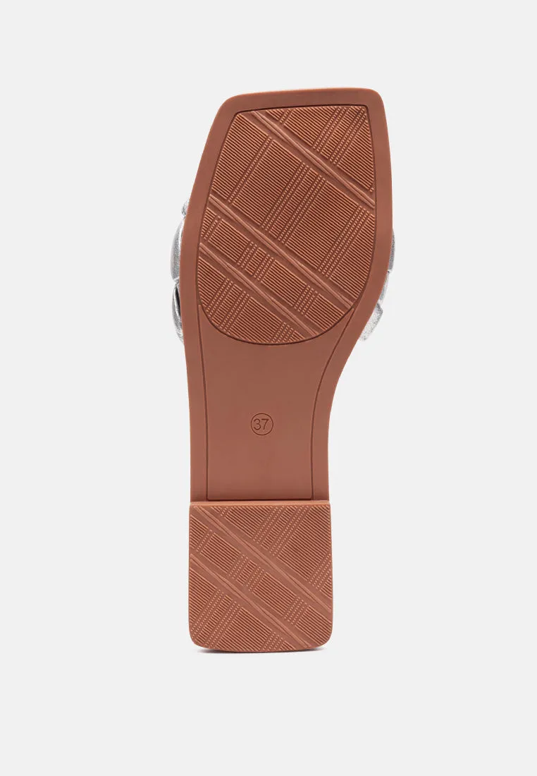 Marcue Patent Pu Quilted Slides In Woven Straps By Ruw