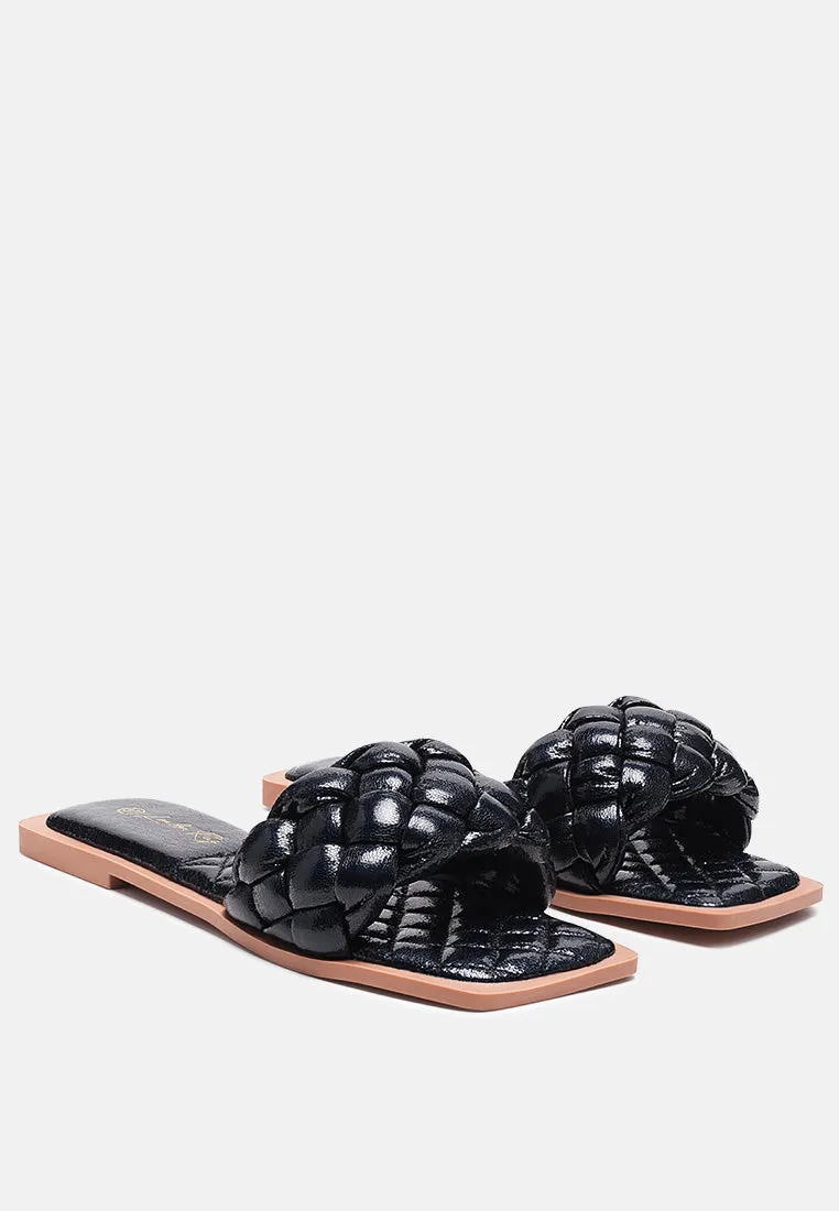 Marcue Patent Pu Quilted Slides In Woven Straps By Ruw