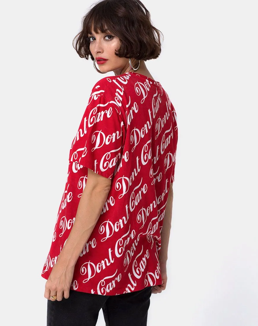 Oversize Basic Tee in Red Don’t Care Full Print