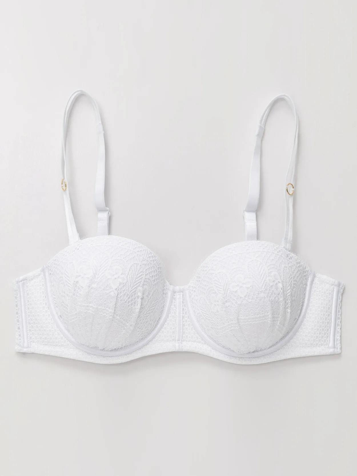 Push Up Full Figure Strapless Pleated Lace Multiway Bra White