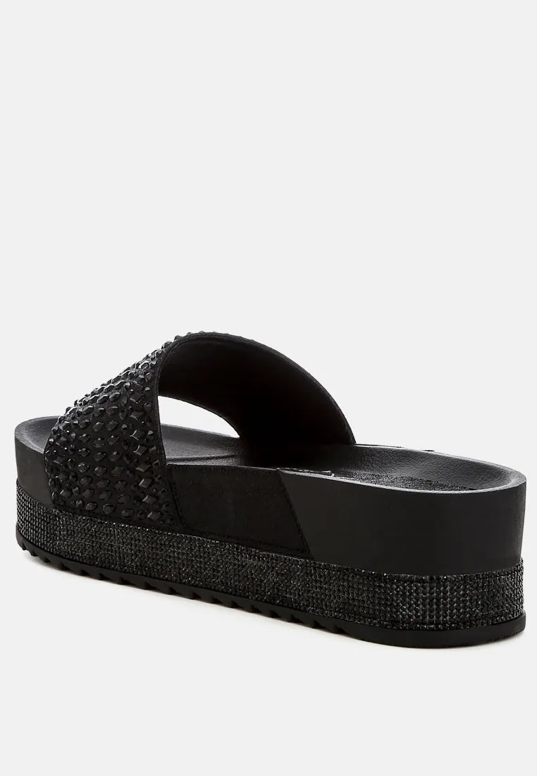 Rhinestones Embellished Sliders By Ruw