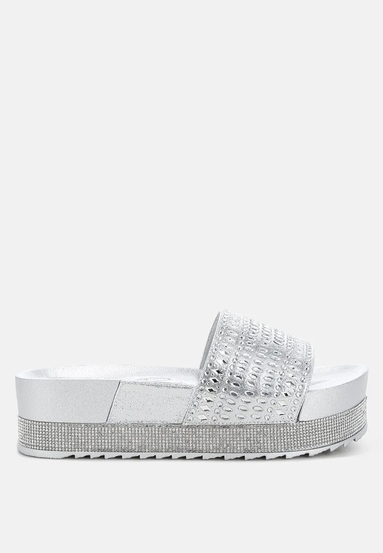 Rhinestones Embellished Sliders By Ruw