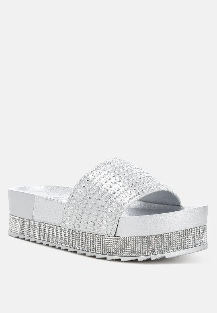 Rhinestones Embellished Sliders By Ruw