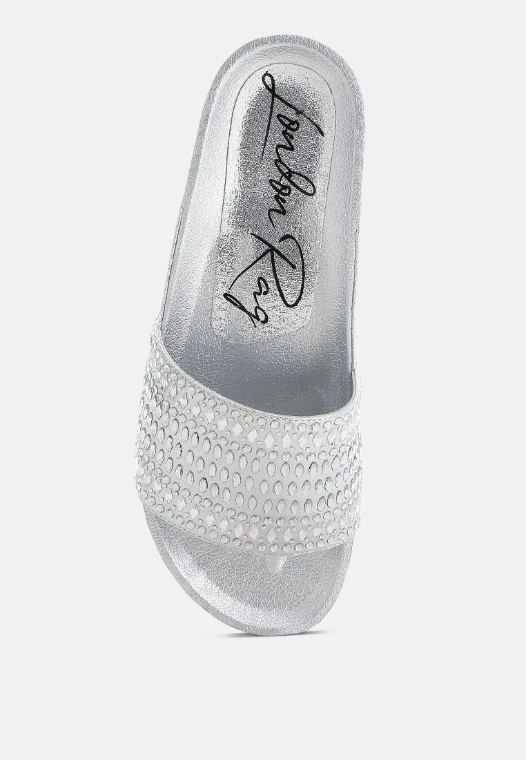 Rhinestones Embellished Sliders By Ruw