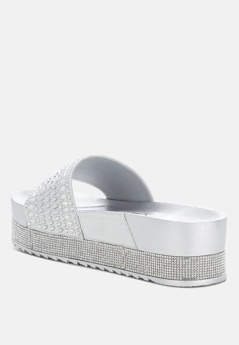 Rhinestones Embellished Sliders By Ruw