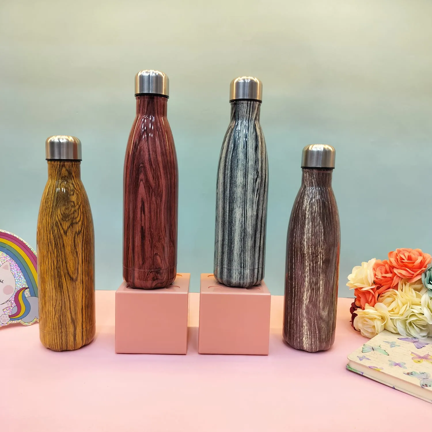 Shiny Woody Print Steel Water Bottle.(500mL)