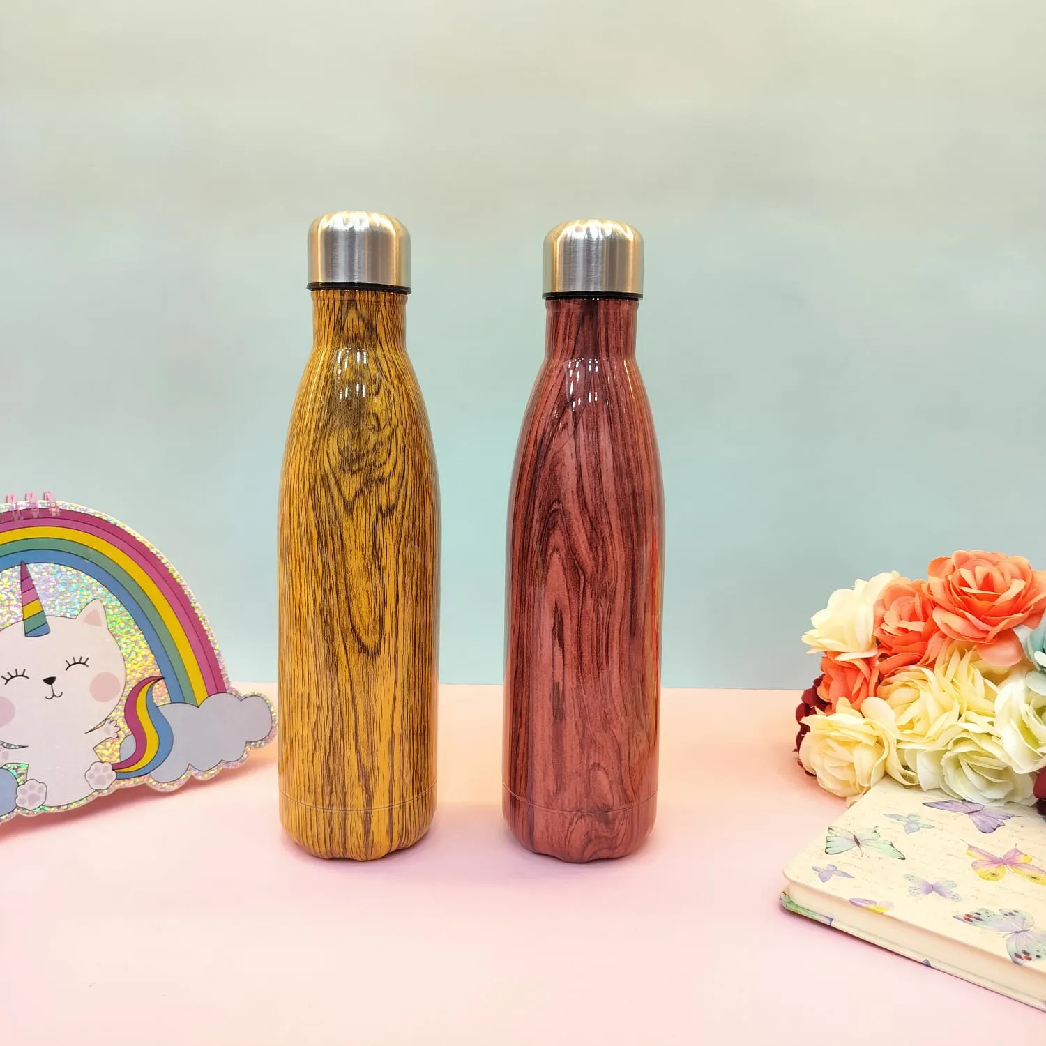 Shiny Woody Print Steel Water Bottle.(500mL)