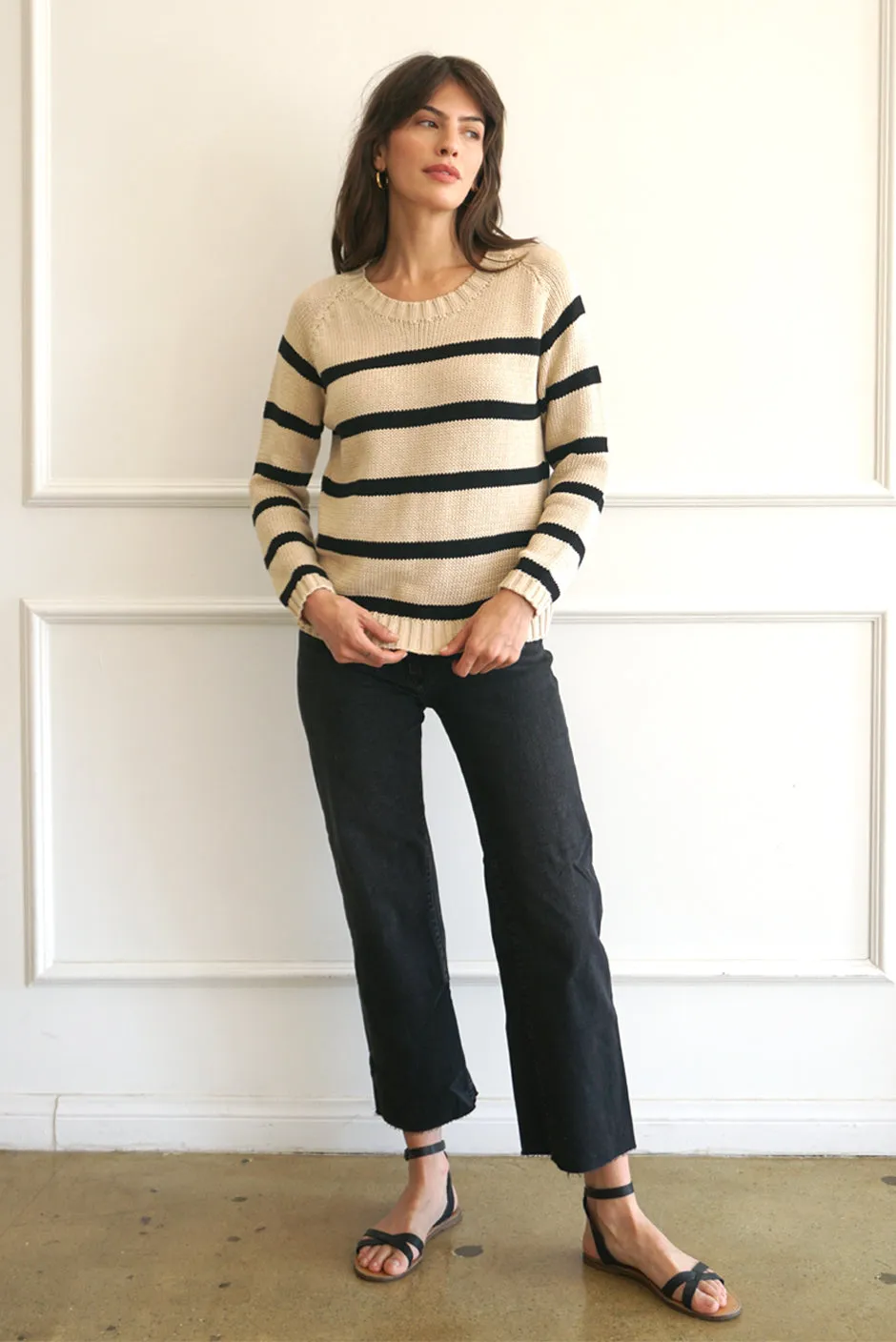 Stripe Sloane Crewneck in Sand