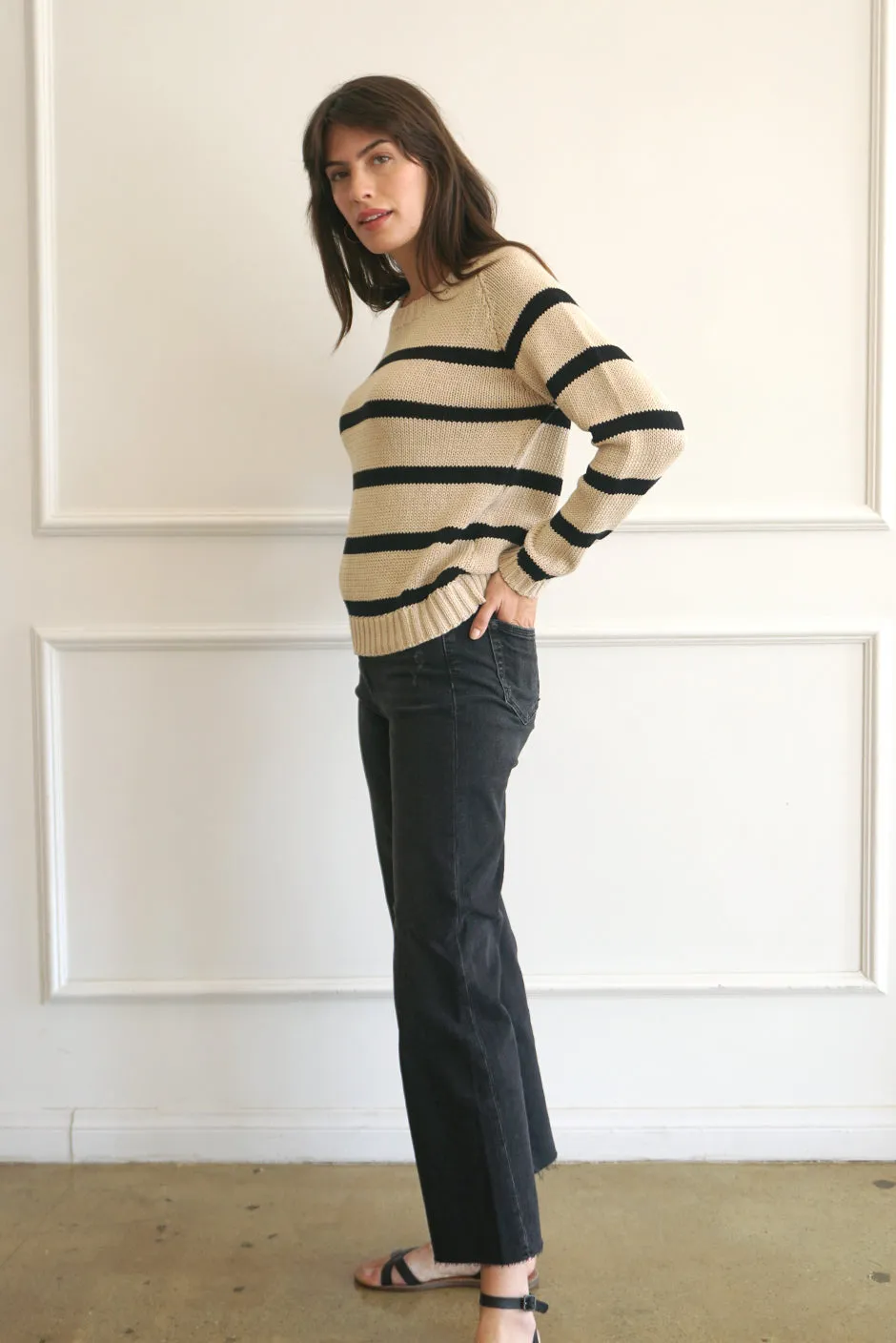 Stripe Sloane Crewneck in Sand