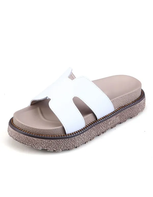 Thick Bottom Fashion Summer Leather Slippers