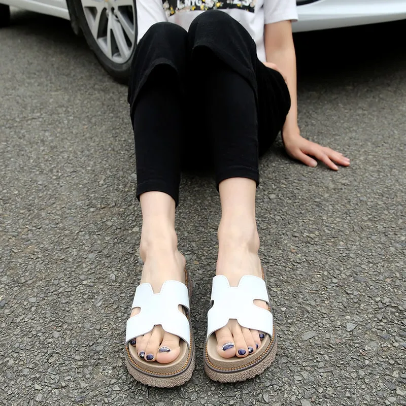 Thick Bottom Fashion Summer Leather Slippers