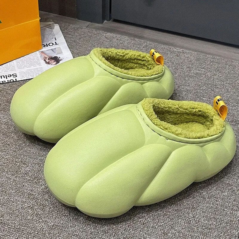 Thick Sole Plush Winter Slippers with Fur